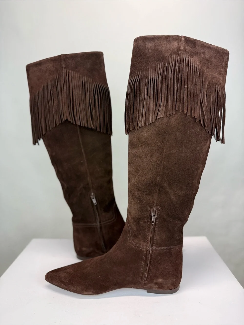 New Polo Ralph Lauren Fringe-Trim Suede Boot Knee High Sz 7
